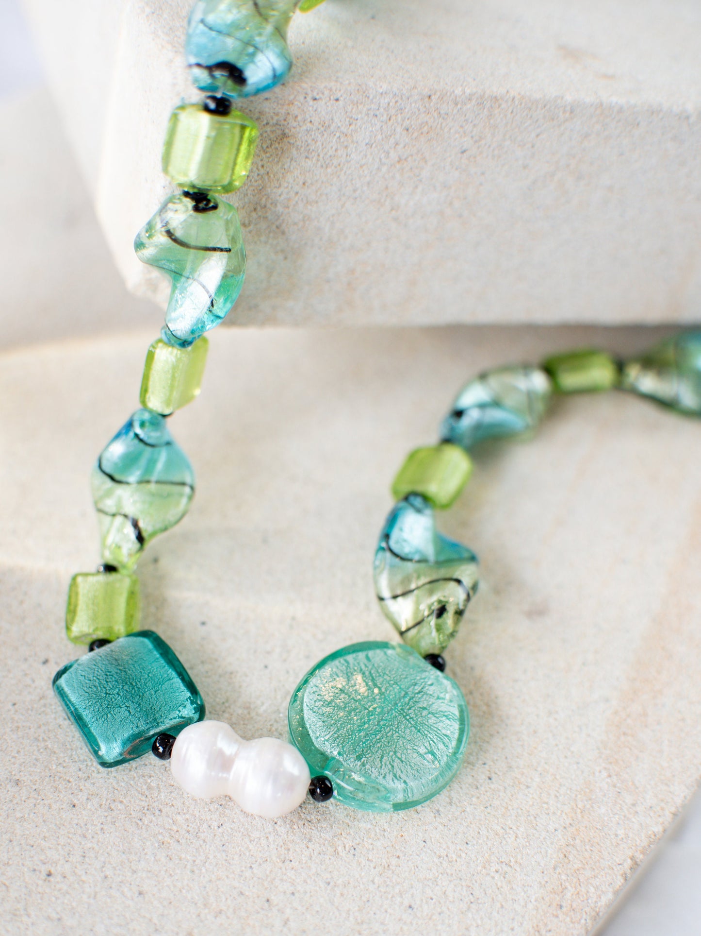 Lime Turquoise Glass Foil Twist Beads Jewellery