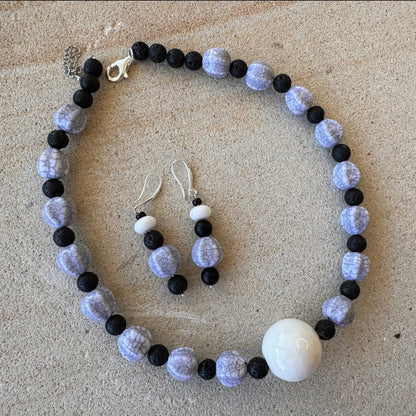 Grey White Faux Stone Acrylic Beaded Jewellery Set
