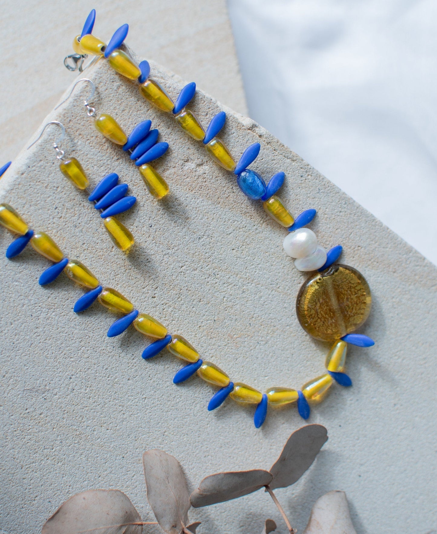 Blue and Yellow Acrylic and Resin Beaded Jewellery