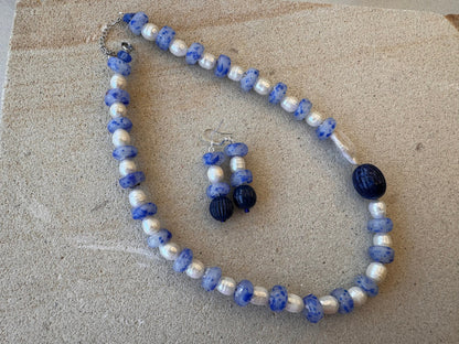 African Blue Speckled Frosted Krobo Jewellery
