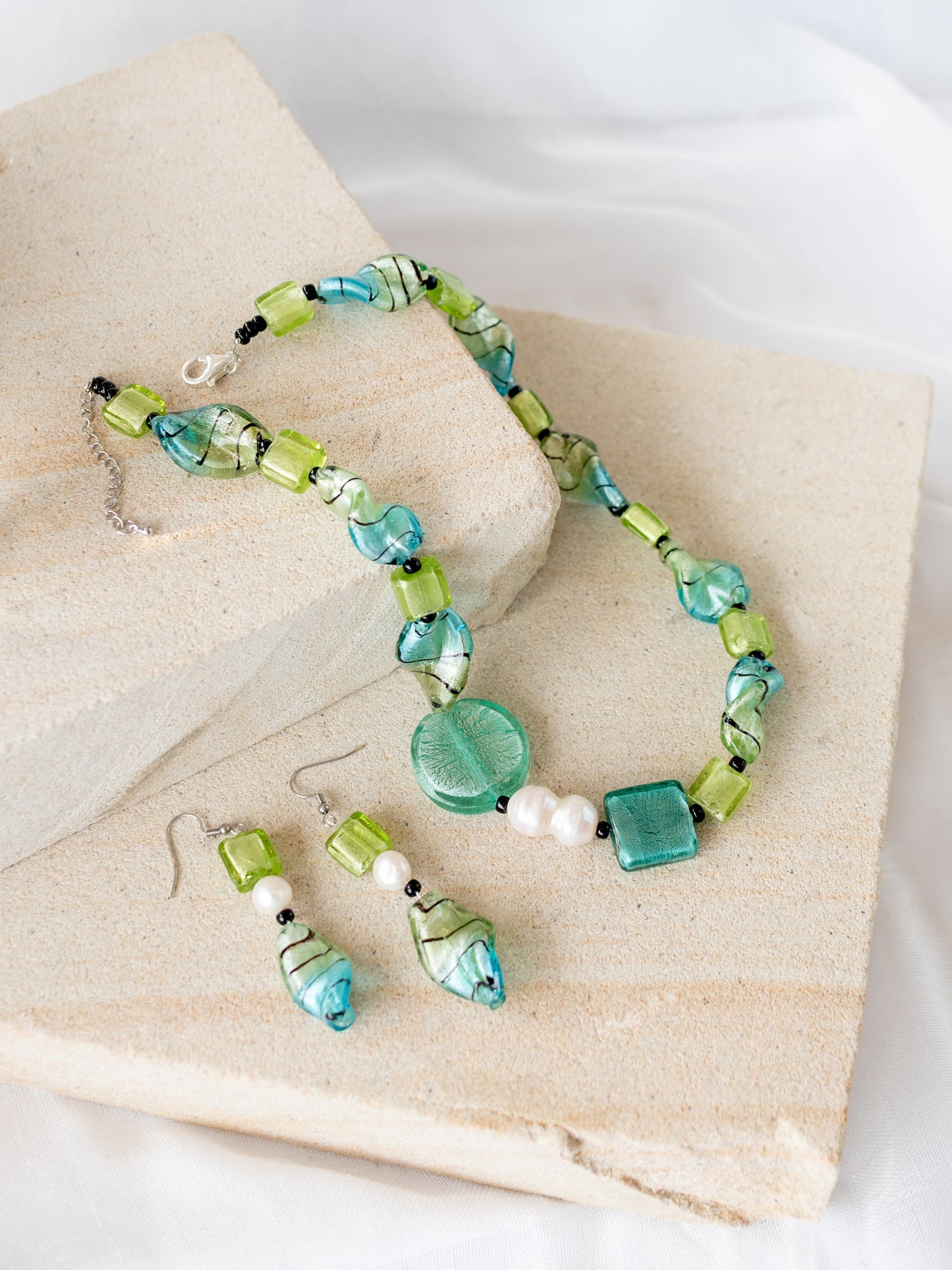 Lime Turquoise Glass Foil Twist Beads Jewellery