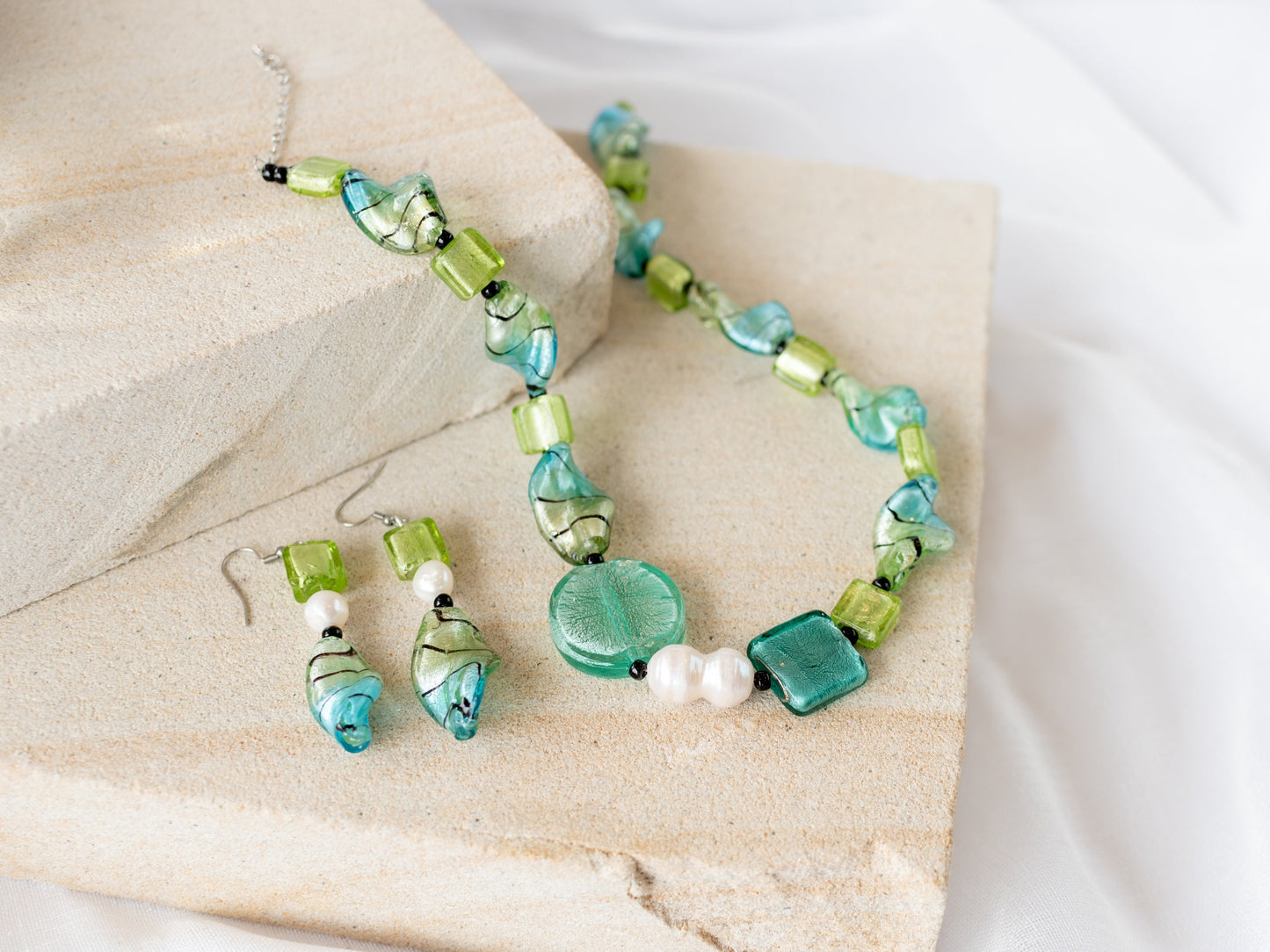 Lime Turquoise Glass Foil Twist Beads Jewellery