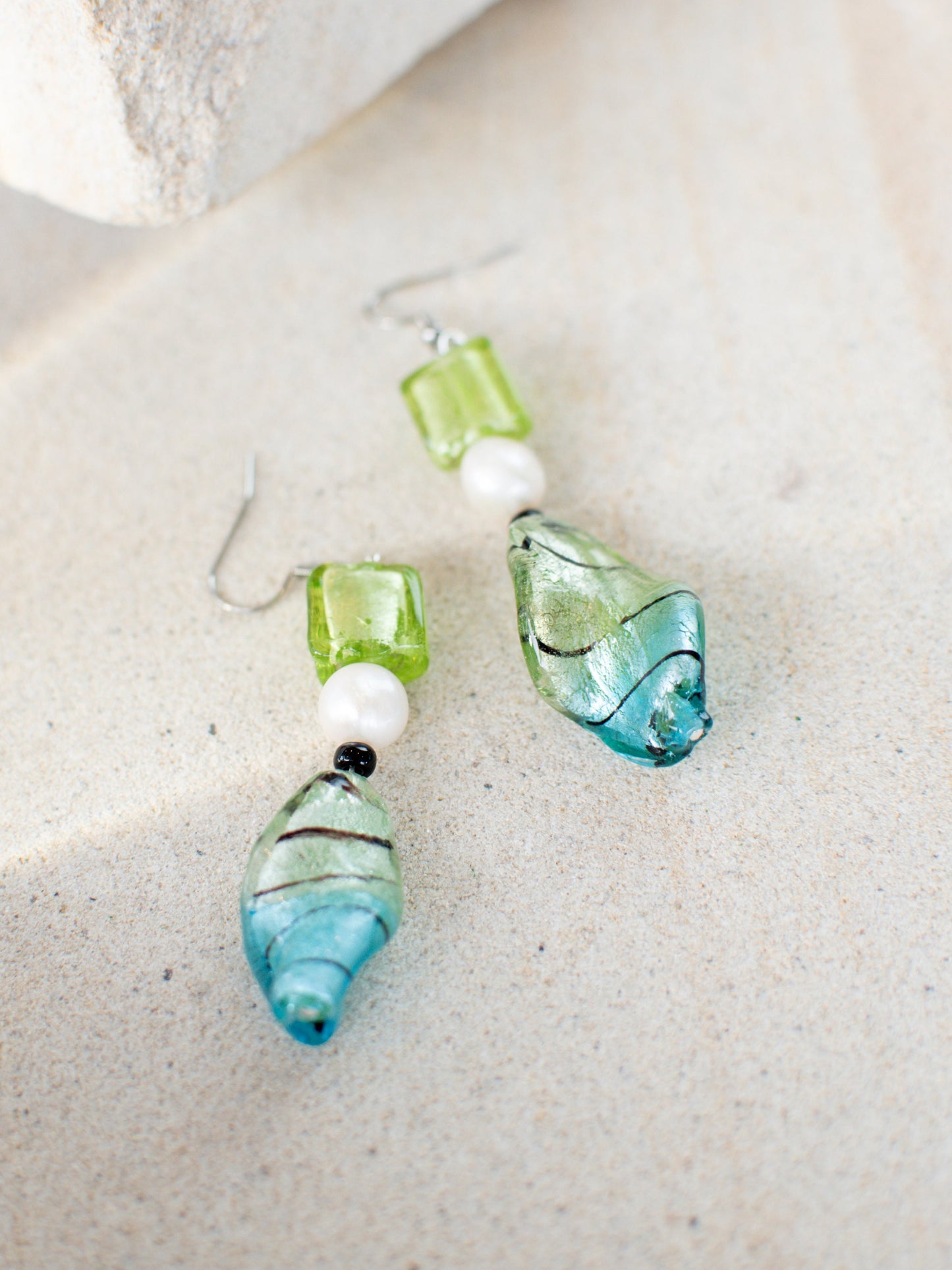 Lime Turquoise Glass Foil Twist Beads Jewellery