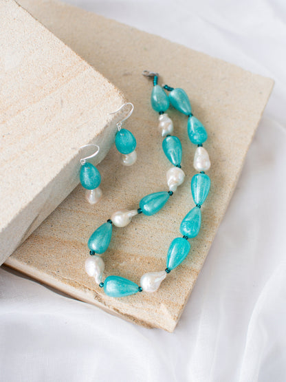 Turquoise Seafoam Teardrops and Baroque Pearl Jewellery