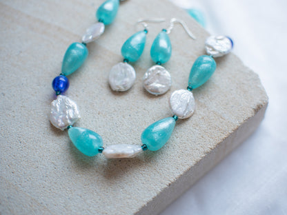 Turquoise Seafoam Teardrops and Baroque Pearl Jewellery