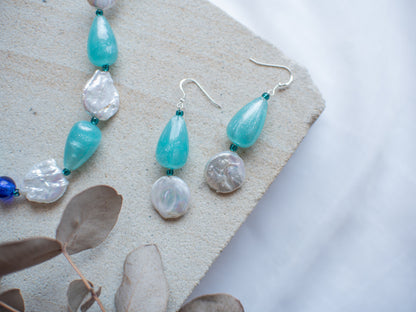 Turquoise Seafoam Teardrops and Baroque Pearl Jewellery