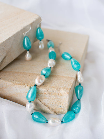 Turquoise Seafoam Teardrops and Baroque Pearl Jewellery