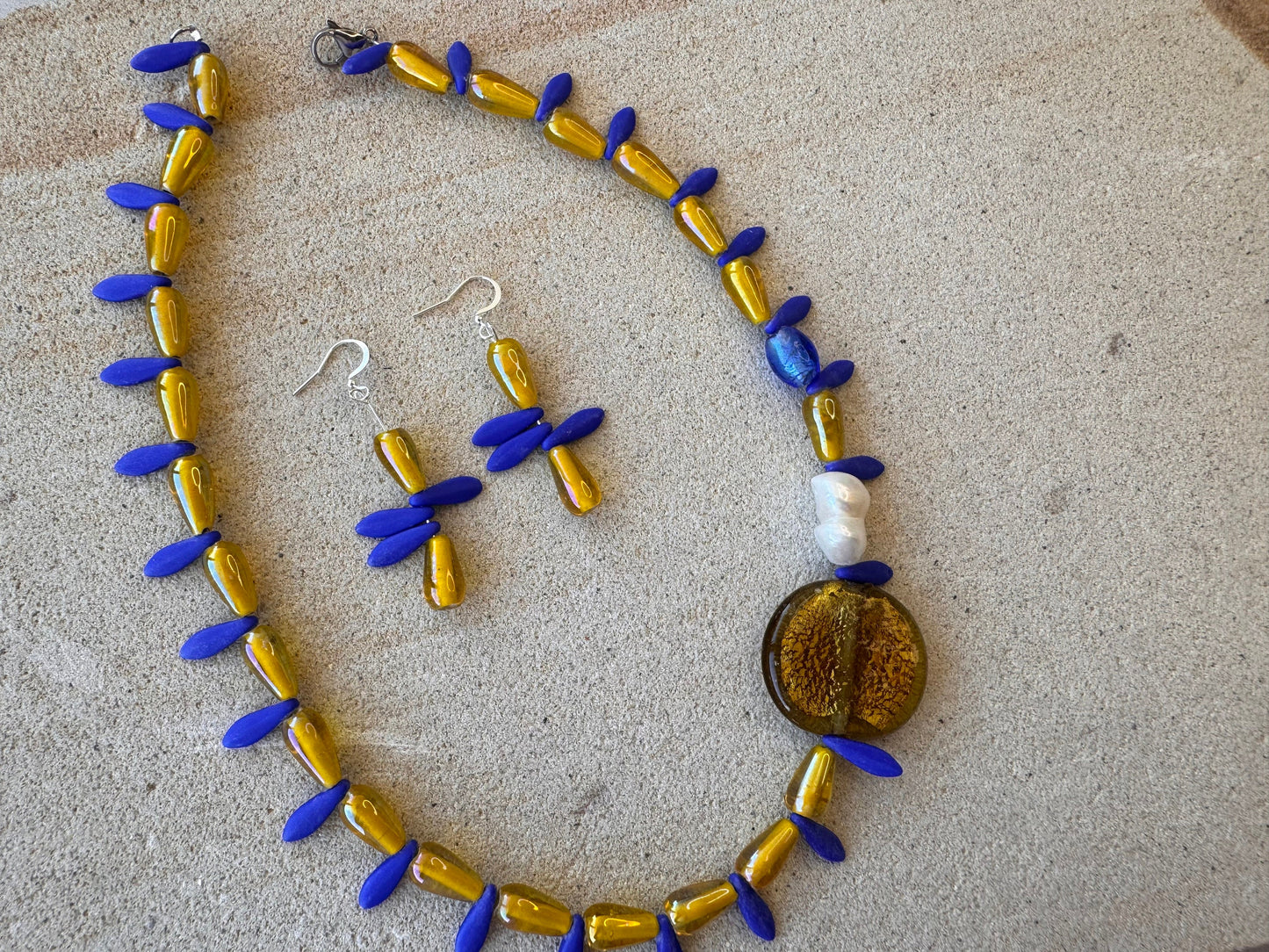 Blue and Yellow Acrylic and Resin Beaded Jewellery