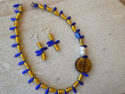 Blue and Yellow Acrylic and Resin Beaded Jewellery