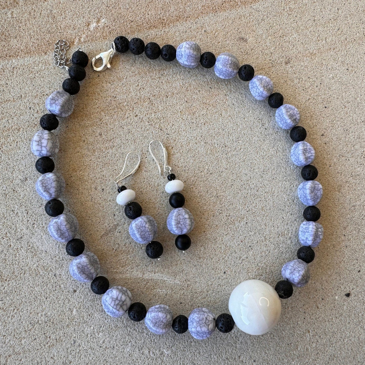 Grey White Faux Stone Acrylic Bevelled Melon Beaded Jewellery