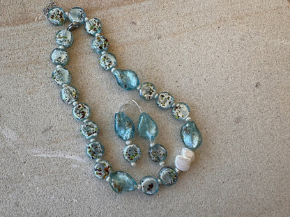 Blue Glass Foil Twist Beads with Gold Aventurine Jewellery Set