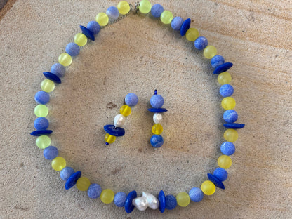 Striped Agate + Stone Saucer Beaded Jewellery Set