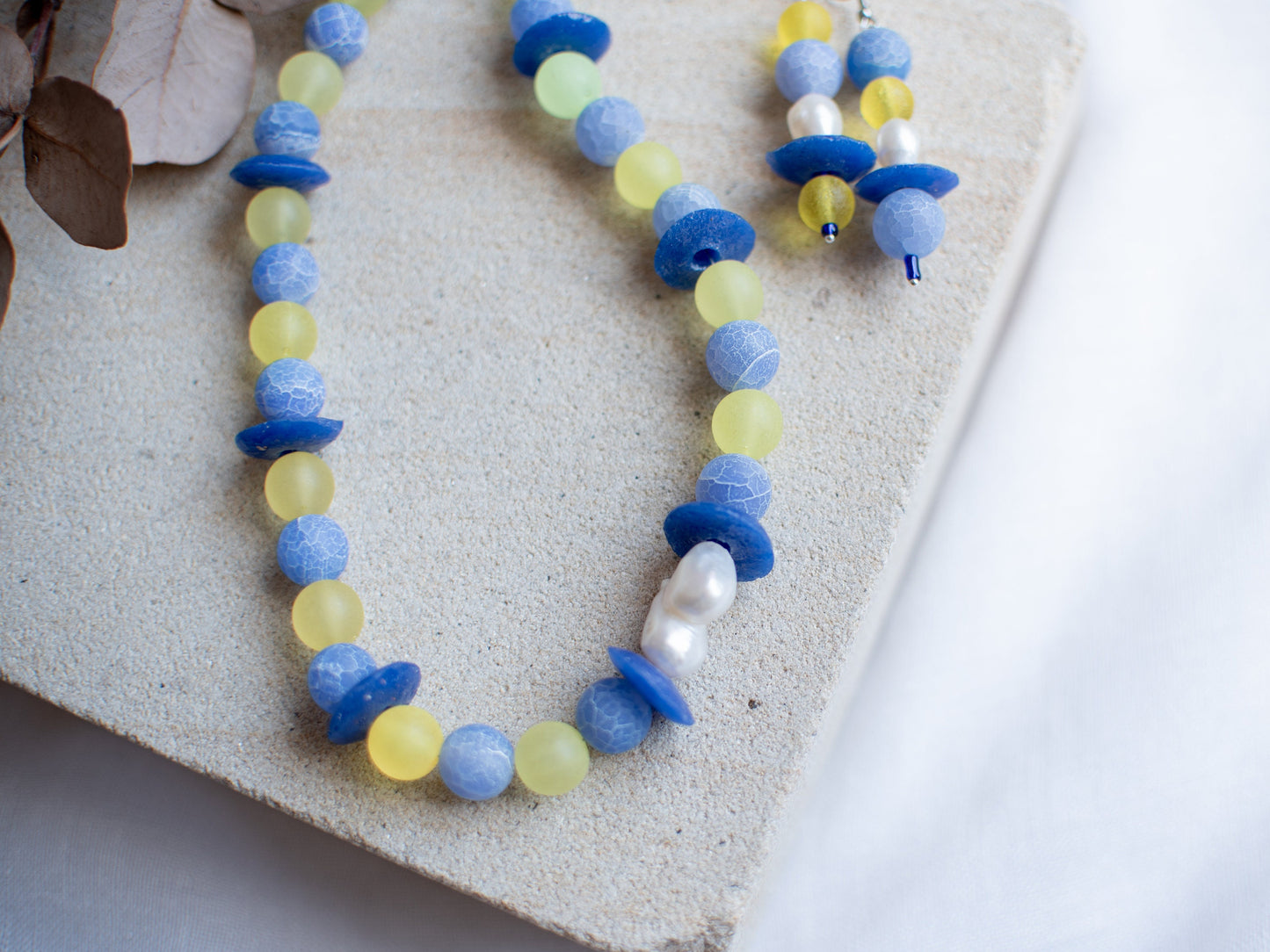 Striped Agate + Stone Saucer Beaded Jewellery Set