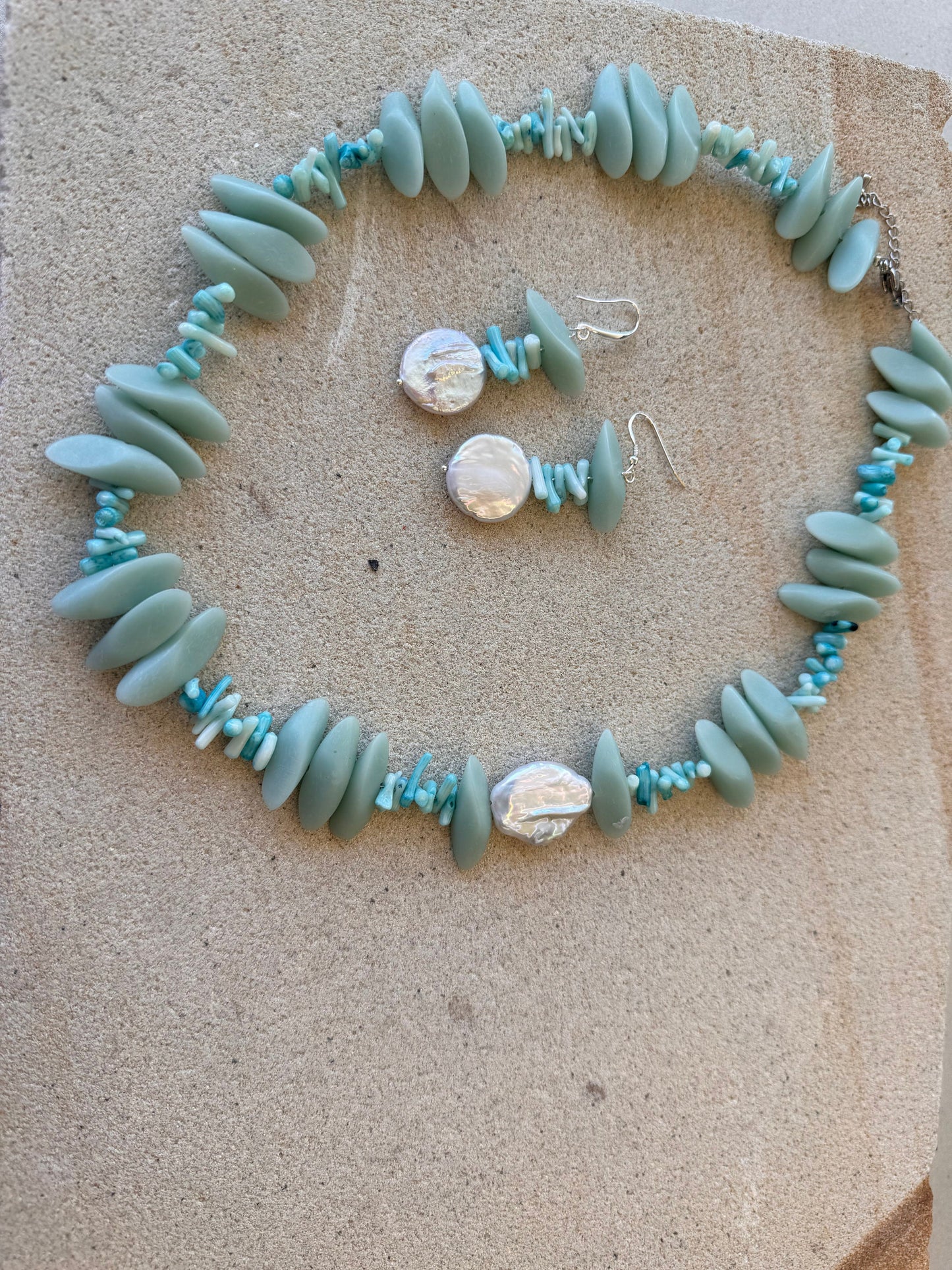 Dyed Blue Coral Stick Beaded Jewellery Set