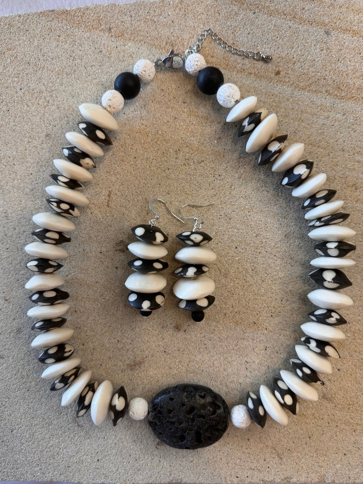 Polka Dot Batik Bone Kenyan Saucer Beaded Jewellery Set