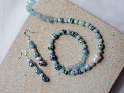 Blue Striped Glass Beaded Jewellery Set
