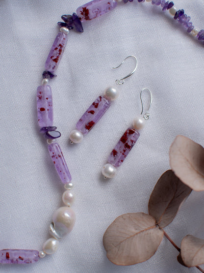 Vintage Purple Rust White Confetti Rectangle Lucite Beaded Jewellery