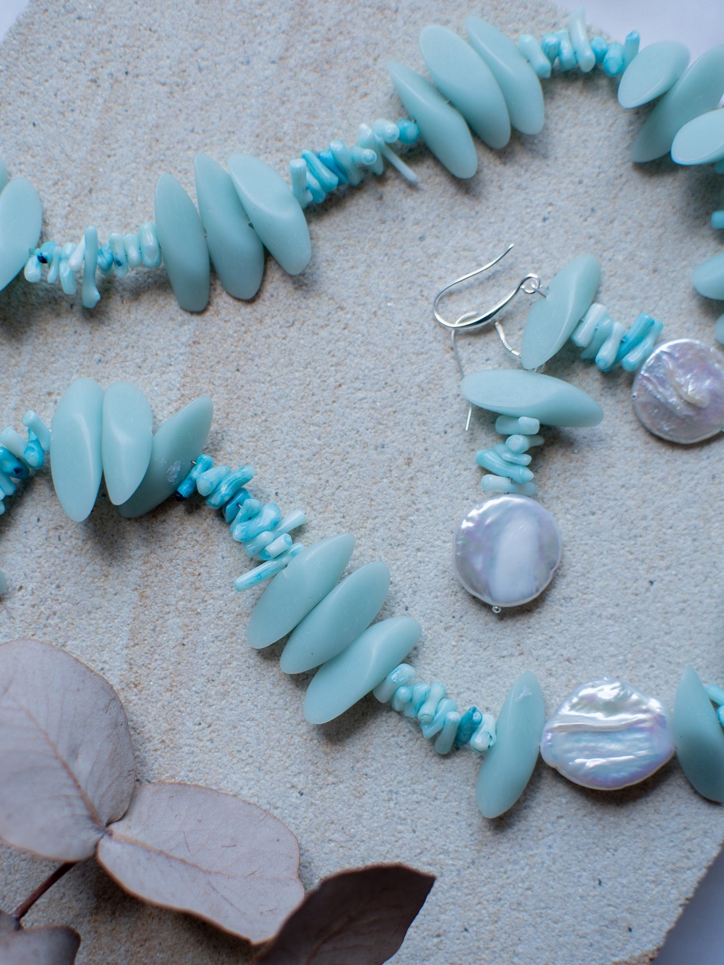 Dyed Blue Coral Stick Beaded Jewellery Set