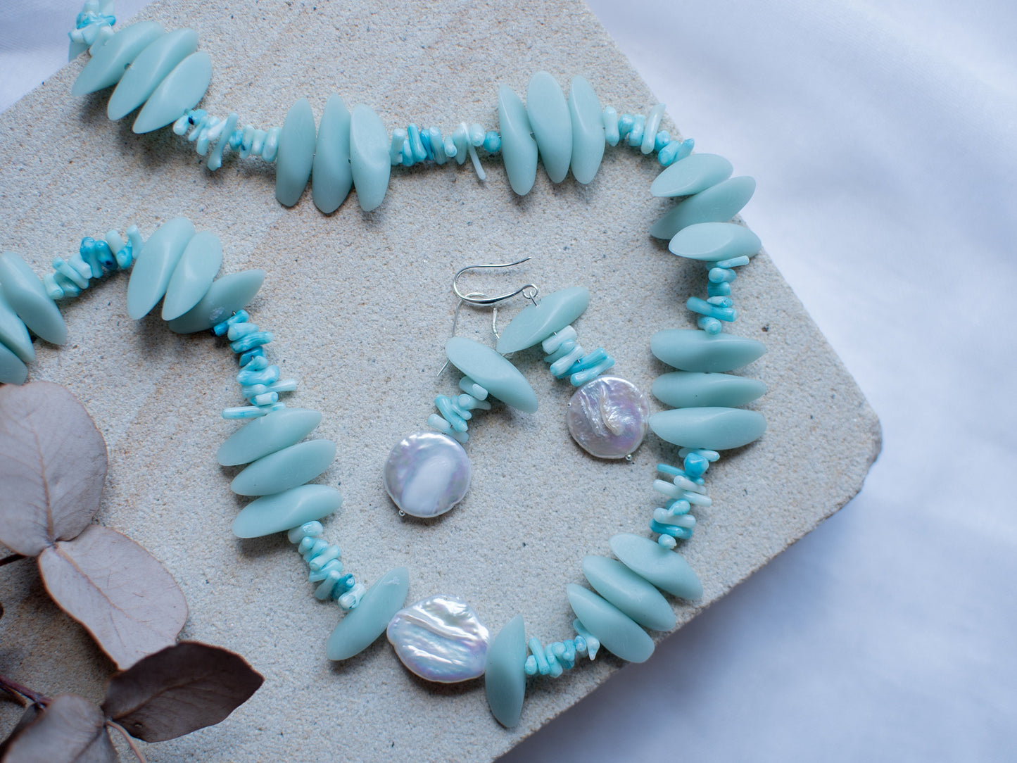 Dyed Blue Coral Stick Beaded Jewellery Set