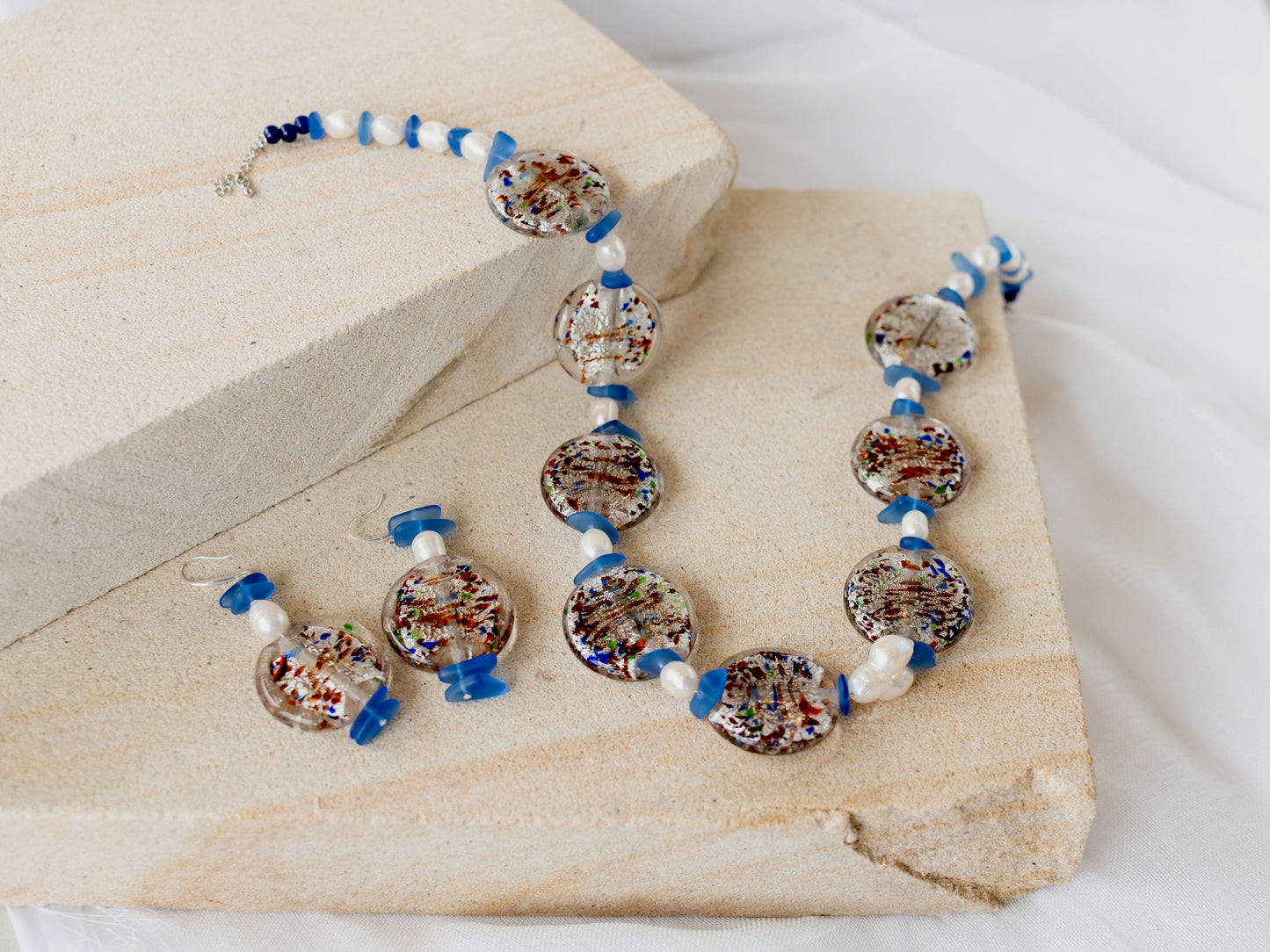 Venetian Blue Toned Glass Foil Beaded Jewellery