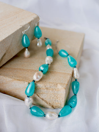 Turquoise Seafoam Teardrops and Baroque Pearl Jewellery