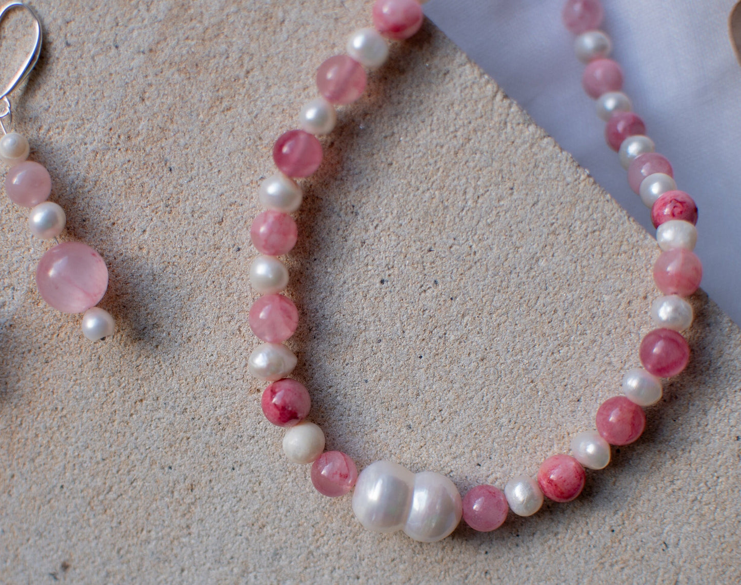 Pink Glass and Pearls Beaded Jewellery