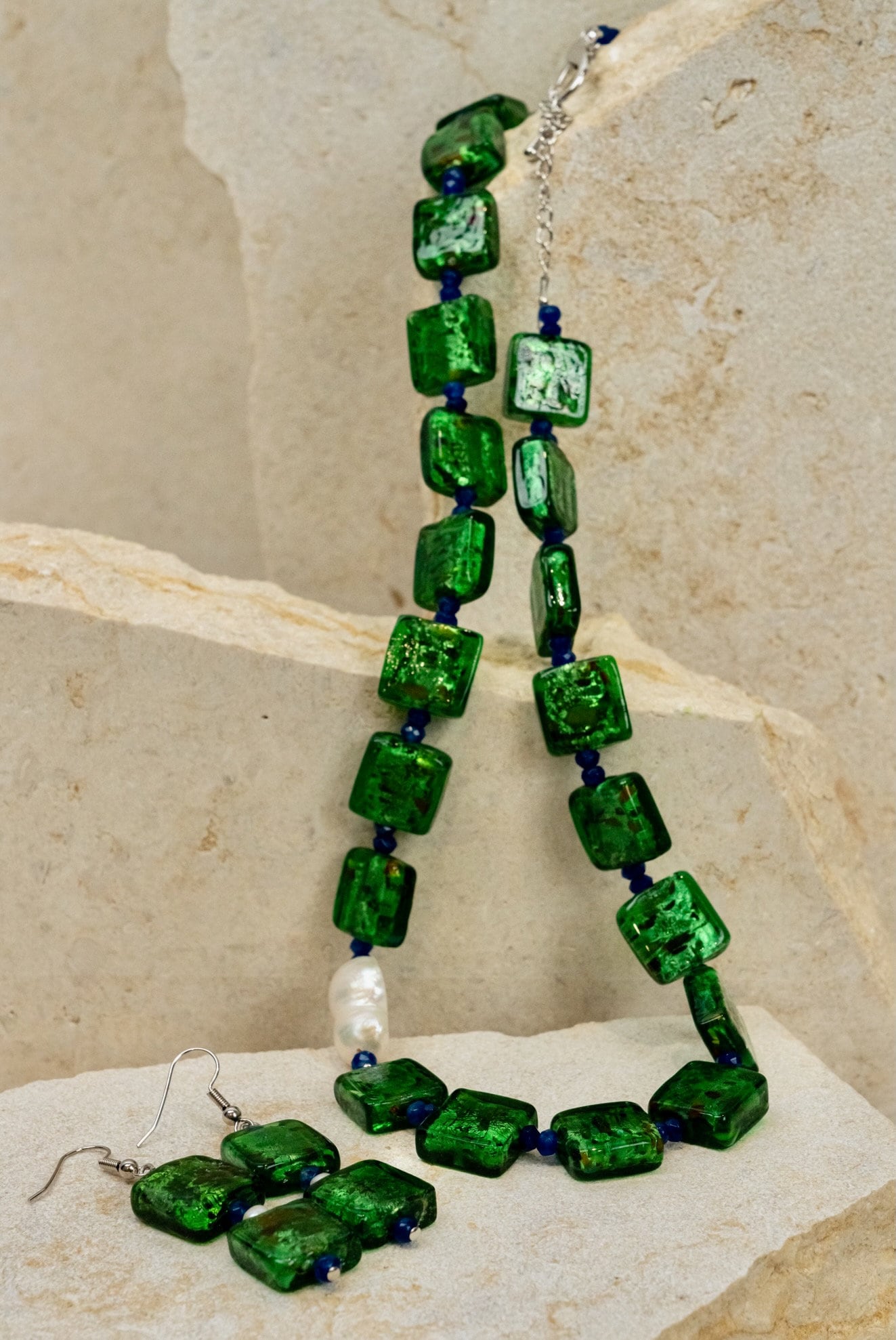 Chunky Emerald Green Glass Foil Jewellery
