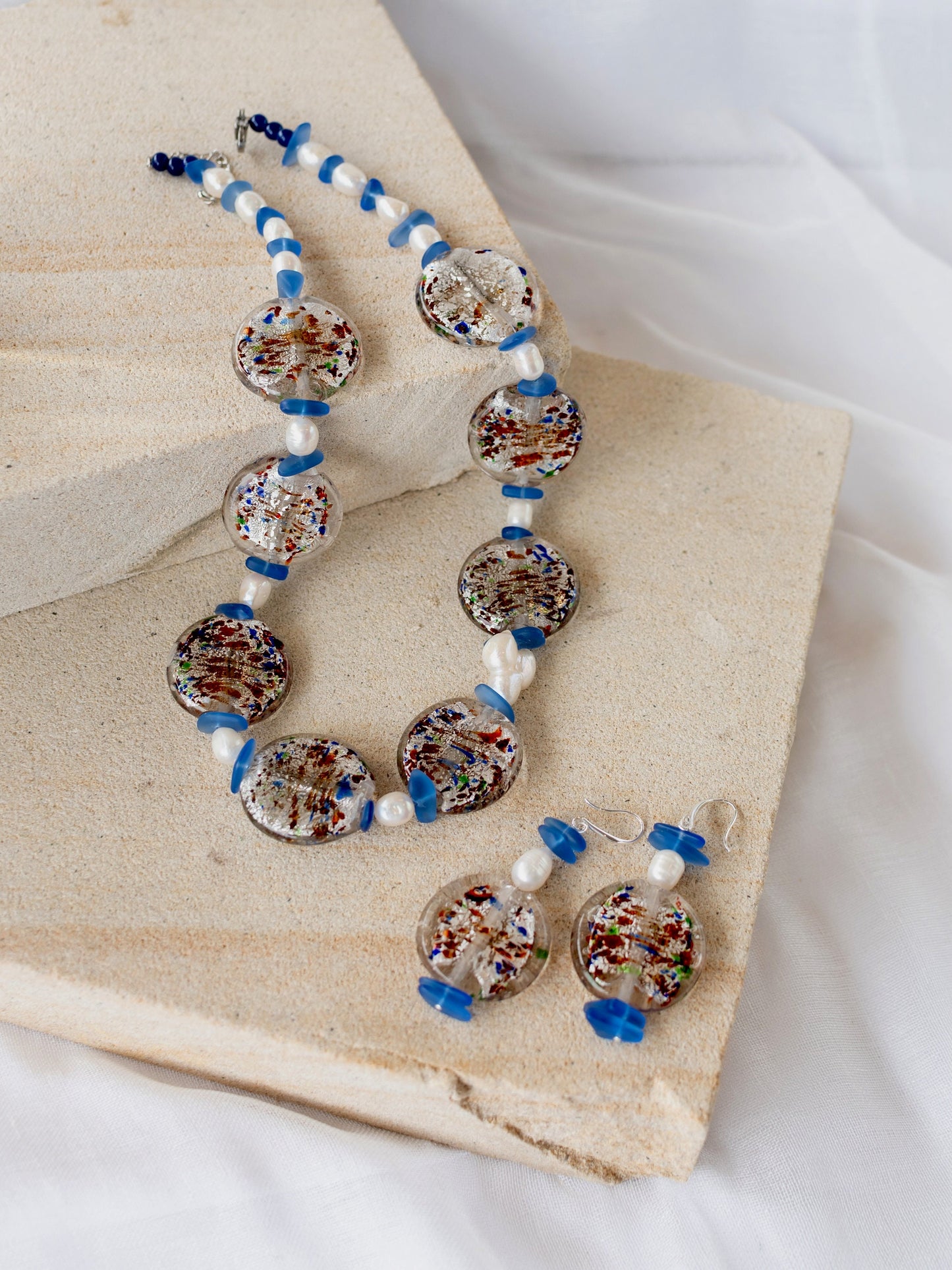 Venetian Blue Toned Glass Foil Beaded Jewellery