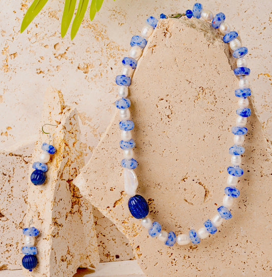 African Blue Speckled Frosted Krobo Jewellery