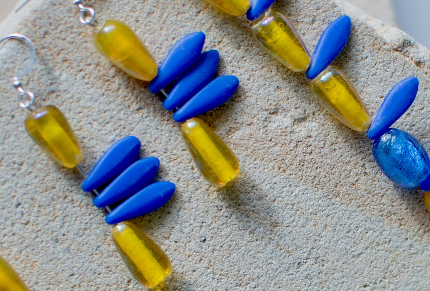 Blue and Yellow Acrylic and Resin Beaded Jewellery