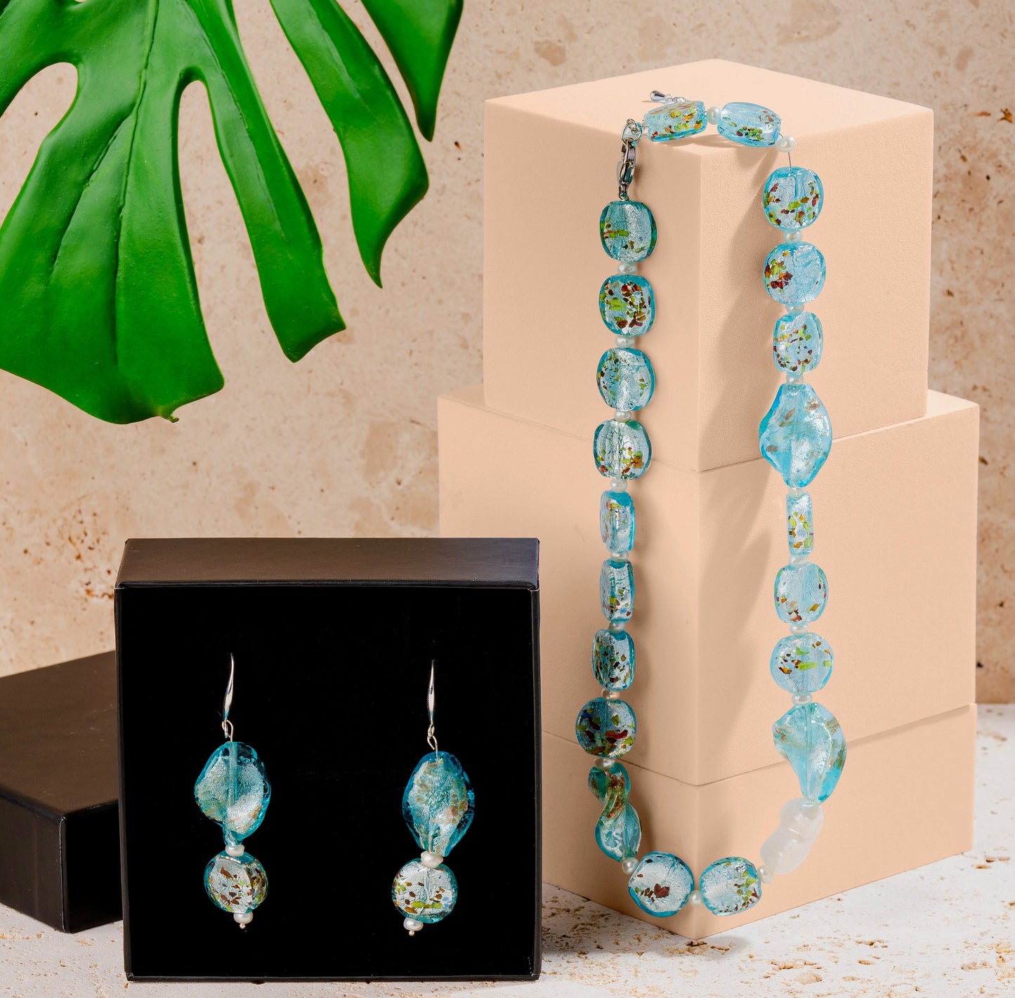 Turquoise Glass Foil Twist Beads and Pearls Jewellery