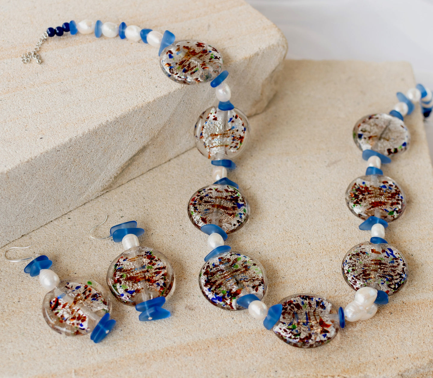 Venetian Blue Toned Glass Foil Beaded Jewellery