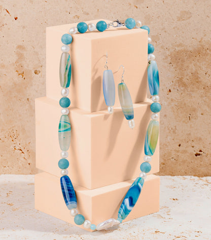 Natural Blue Botswana Stone Beaded Jewellery
