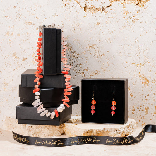 Orange Stone Tooth Beaded Jewellery Set