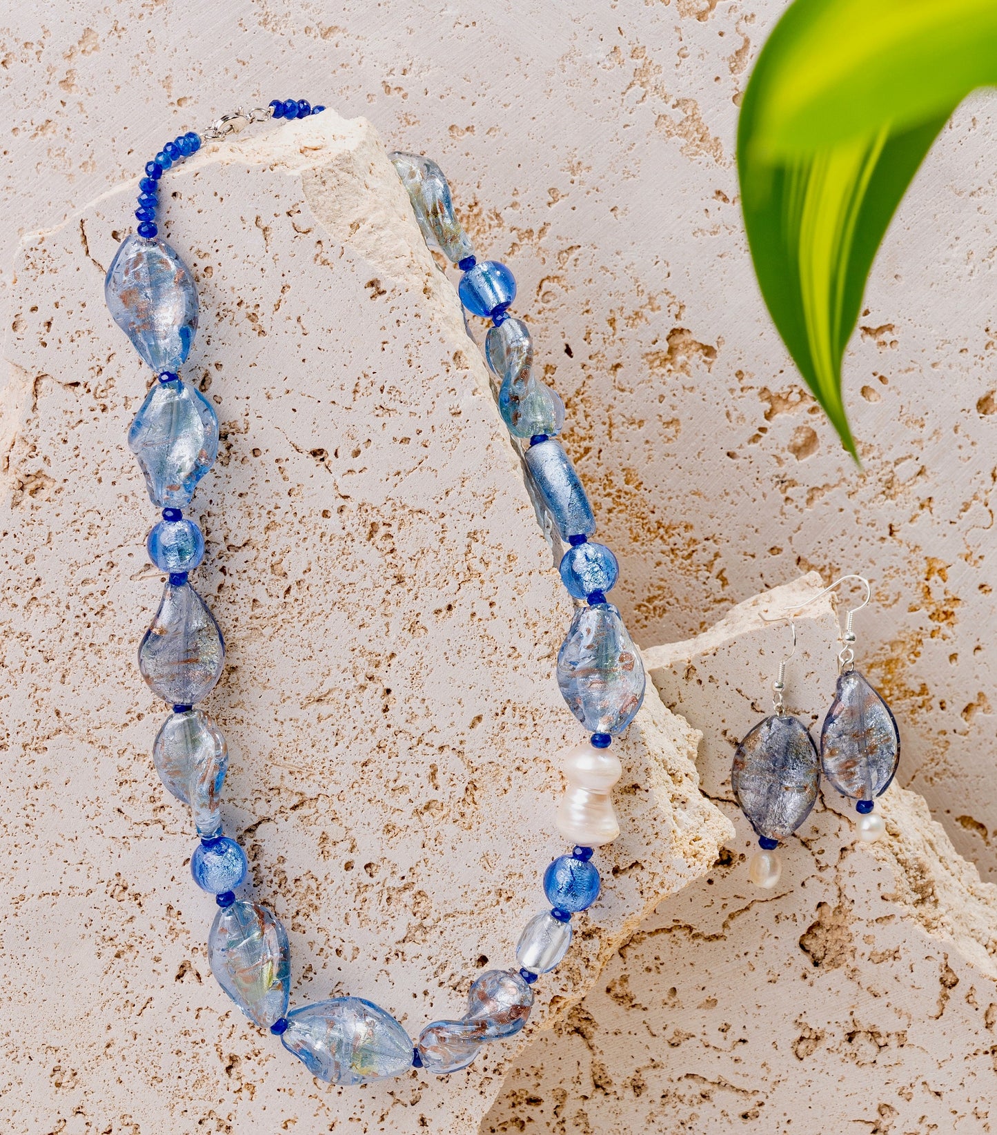 Blue Glass Foil Twist Beads with Murano Glass Jewellery