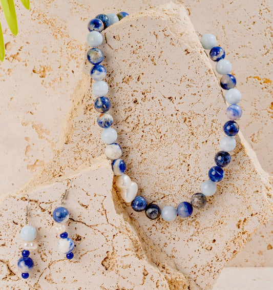 Sodalite & Baroque Pearl Beaded Jewellery Set