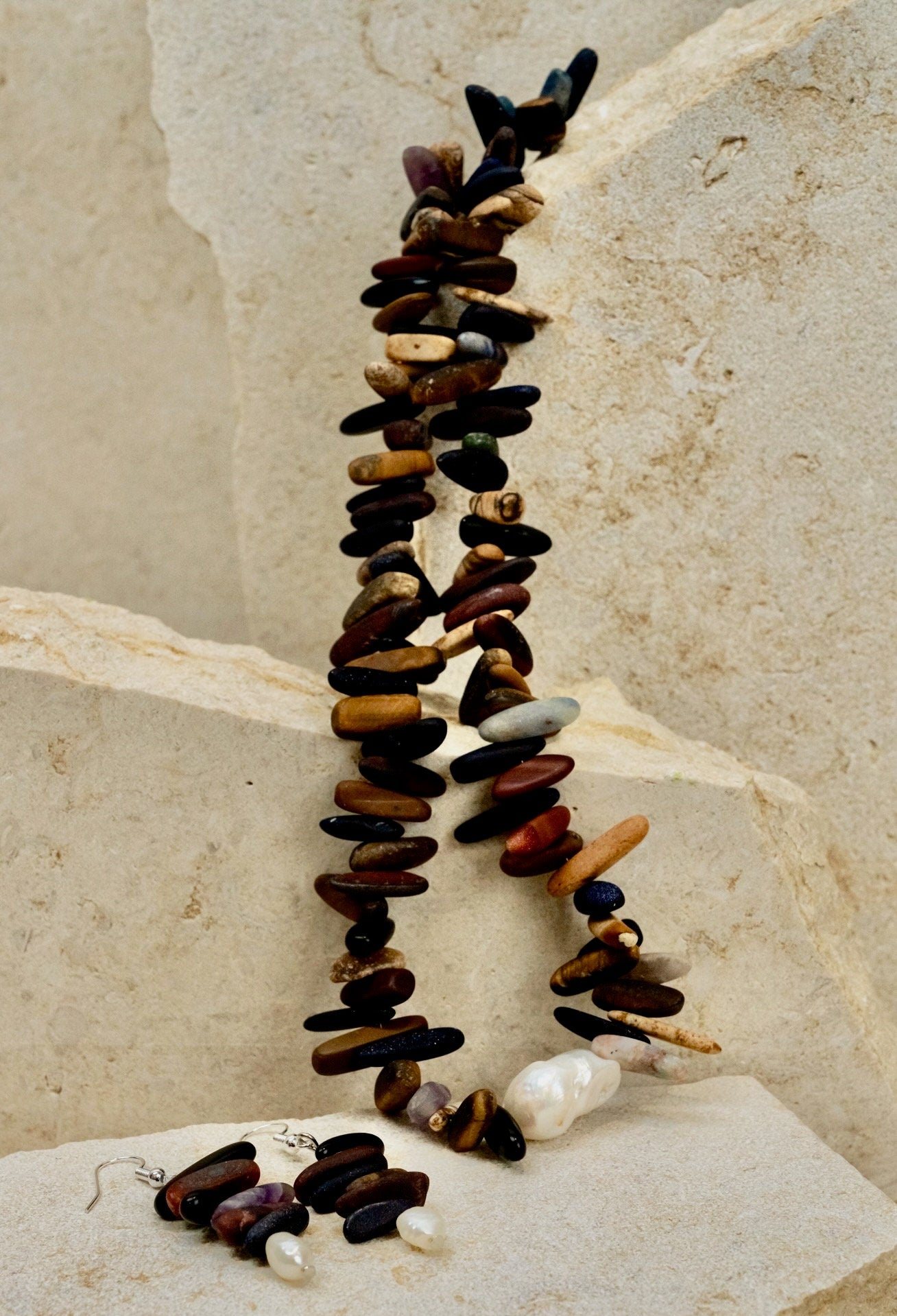 Stone Tooth Stick Dagger Beaded Jewellery Set