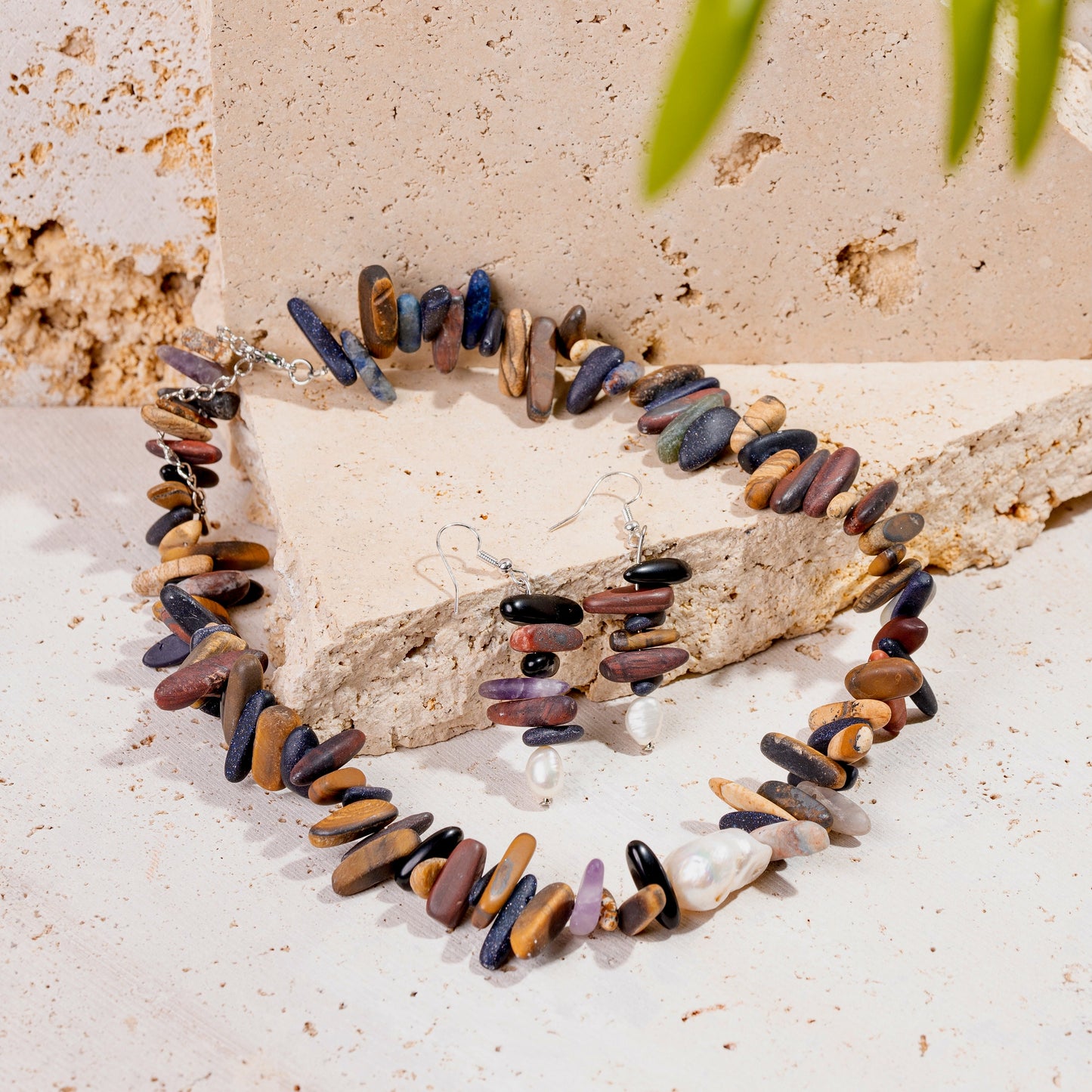 Stone Tooth Stick Dagger Beaded Jewellery Set