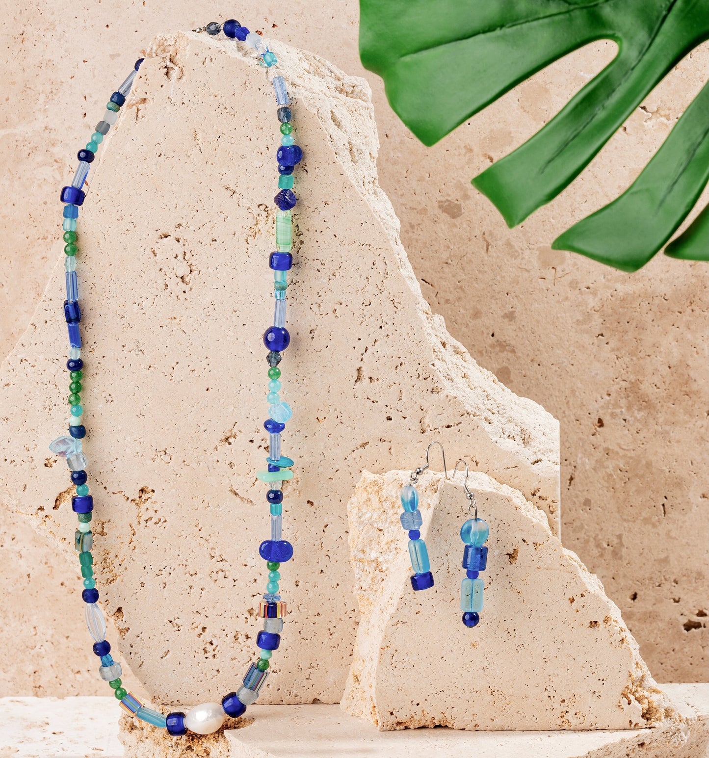 Blue Glass Beads & Pearls Jewellery