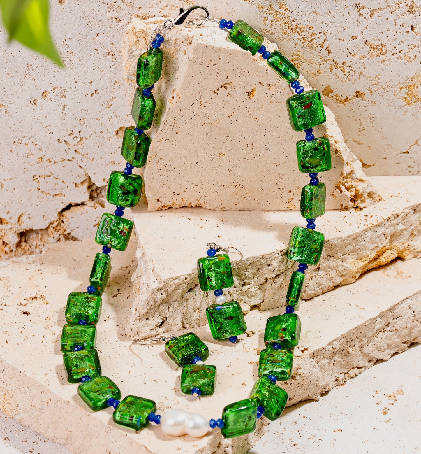 Chunky Emerald Green Glass Foil Jewellery