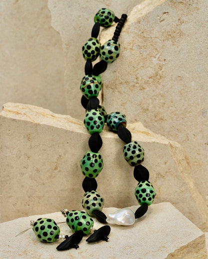 Green Porcelain Glazed Bicone Beaded Jewellery Set