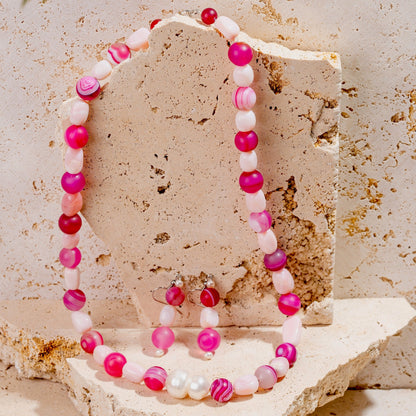 Pink Opal Nuggets Beaded Jewellery Set