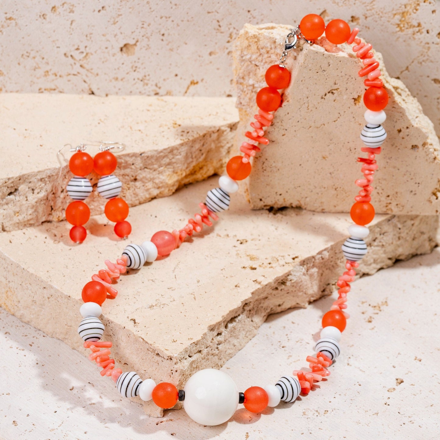 Orange Stone Chips Jewellery Set