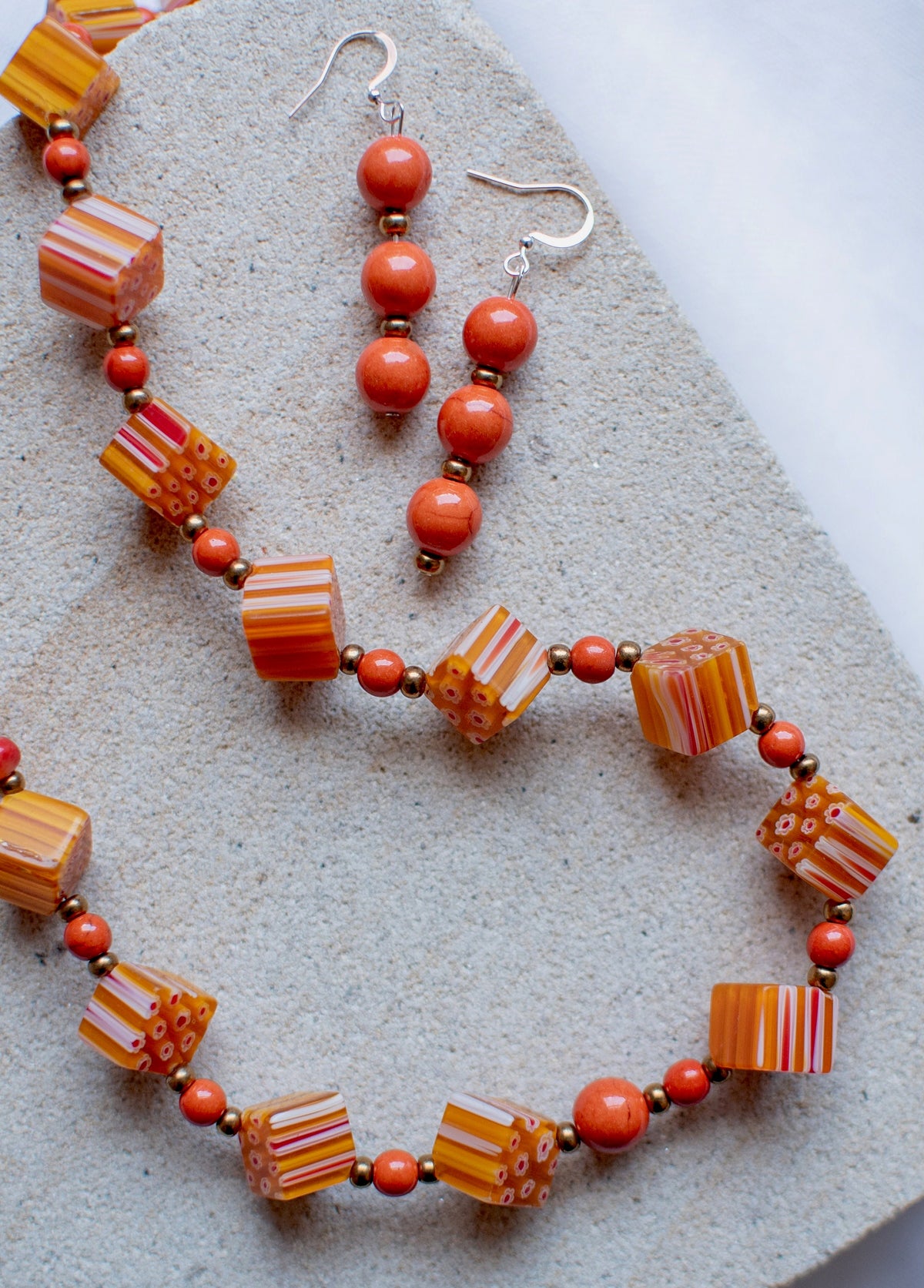 Orange Millefiori Beaded Jewellery Set