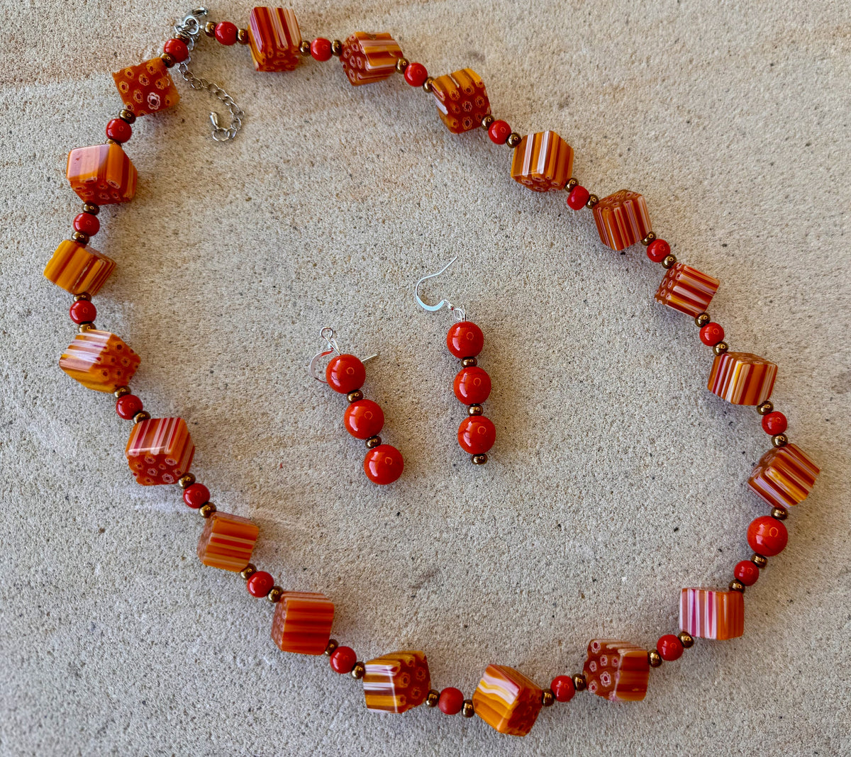 Orange Millefiori Beaded Jewellery Set