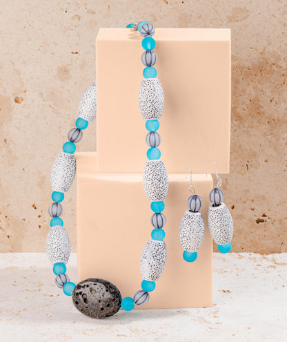 Black and White Large Macrame Beaded Jewellery Set