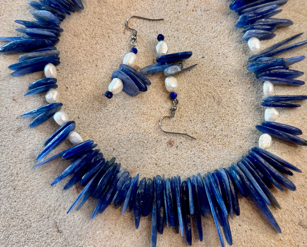 Natural Kyanite Rough Smooth Chips Nugget Flat Stick Beaded Jewellery Set