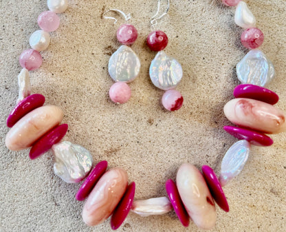 Chunky Pink Peach Ivory and White Marbled Acrylic Jewellery Set