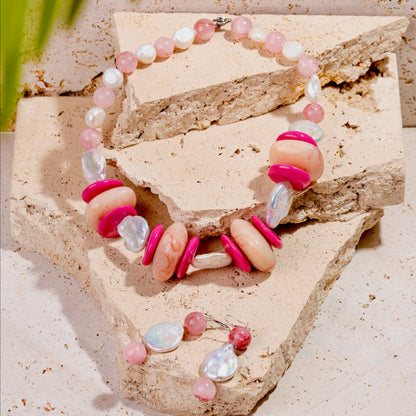 Chunky Pink Peach Ivory and White Marbled Acrylic Jewellery Set
