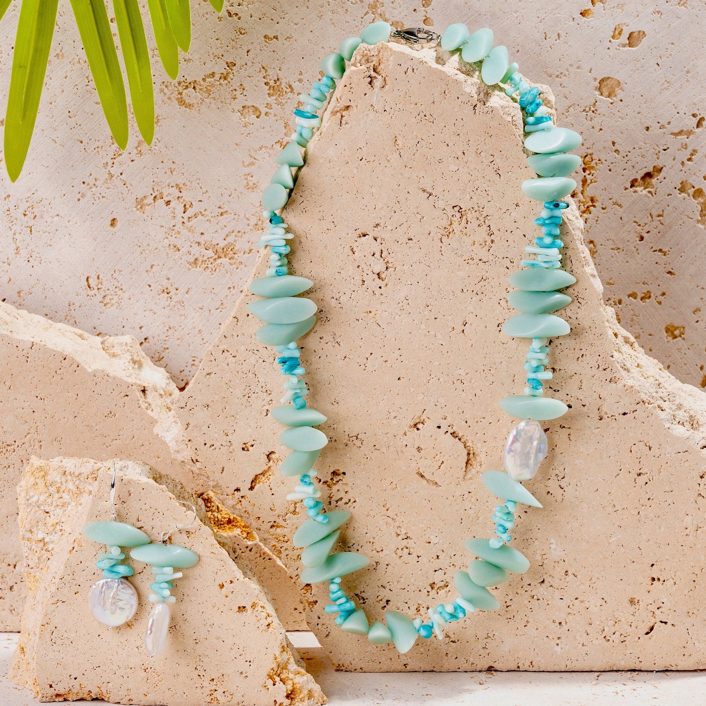 Dyed Blue Coral Stick Beaded Jewellery Set